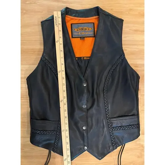 UNIK WOMEN'S MOTORCYCLE LEATHER VEST Side Laced Size Large Lined - Picture 6 of 7